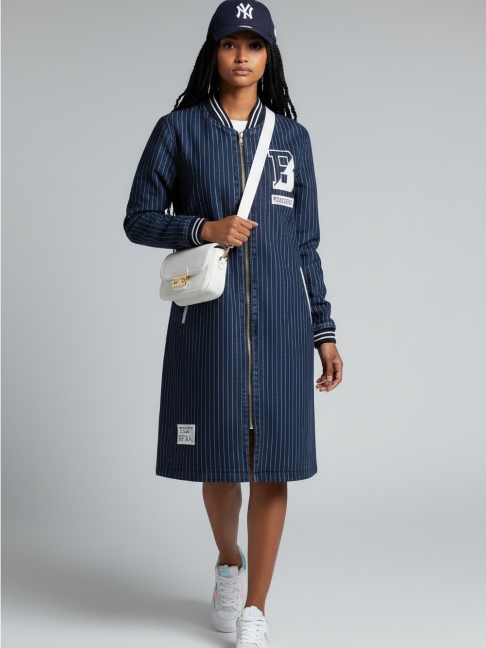 Pinstripe Navy omber Coat with Zip Front by - Picture 1 of 5